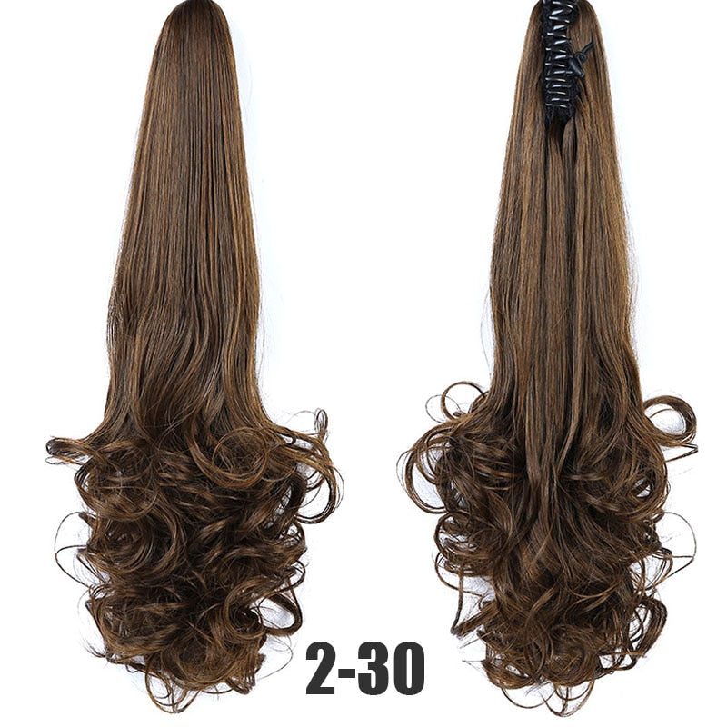 Synthetic 24inch Claw Clip Ponytail Extension Wavy Ponytail Long Straight Hair Ponytail Extension Clip Type Woman Wig