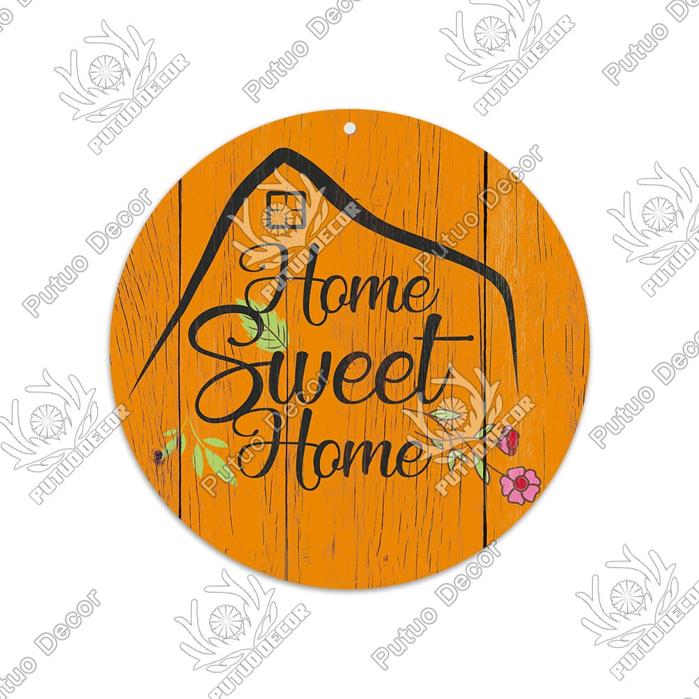 Putuo Decor Sweet Home Round Wooden Signs Home Wall Plaque Family Plaque Wood Gifts for Home Decor Living Room Door Decoration