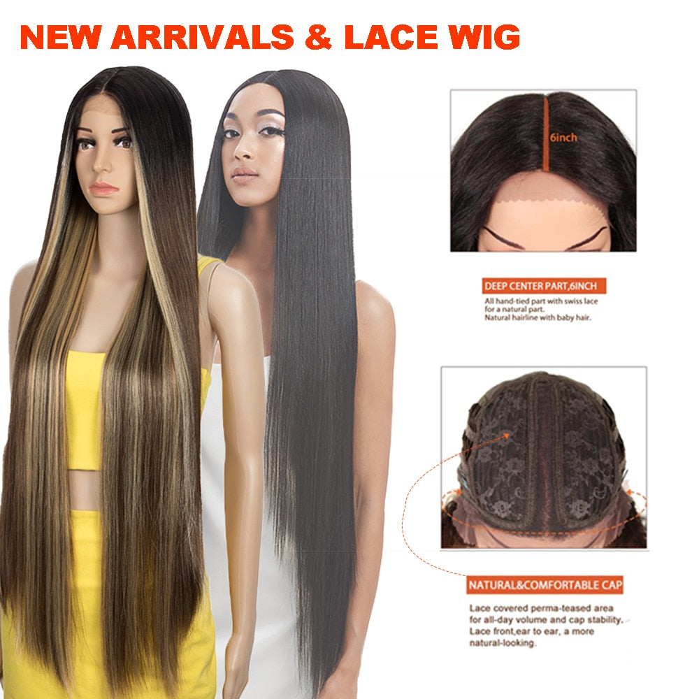 Noble Cosplay Wigs Straight Synthetic Lace WIg 38 Inch Ombre Blonde Lace Wig Cosplay Blonde Synthetic Lace Wig