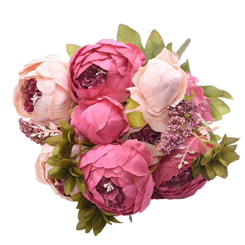 1 Bunch European Artificial Peony Flowers Silk Fake Flowers Wedding Party Home Decoration Flower Bouquet Wreath DIY
