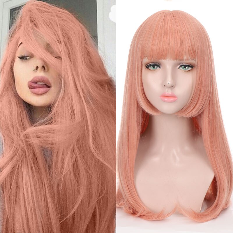 Synthetic Hair Black and Pink Wig Long Straight Hair Cosplay Lolita Wig Two Tone Ombre Color Women Heat Resistant Wigs