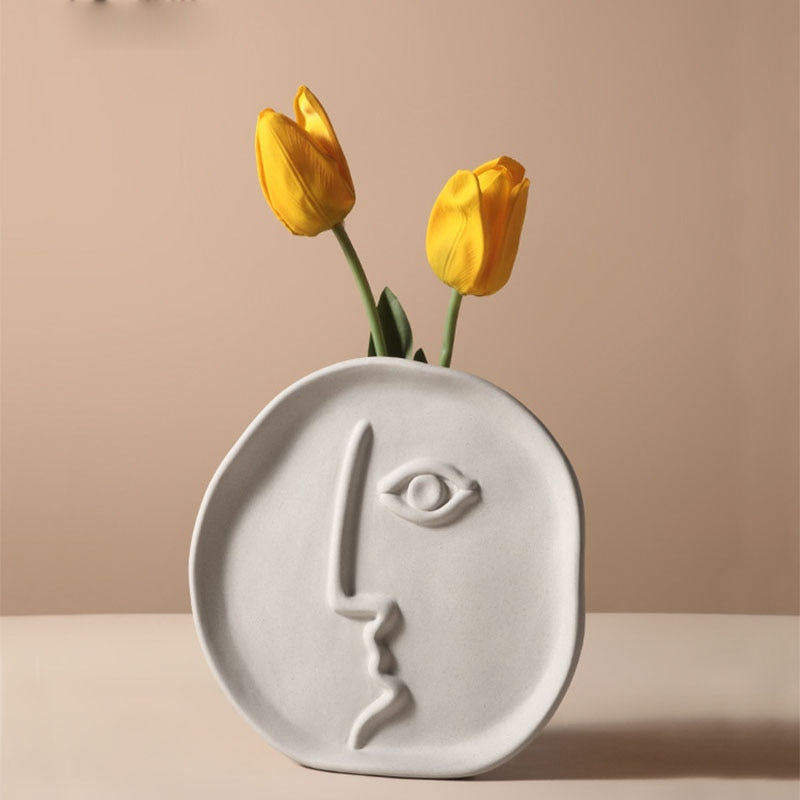 Nordic Home Decor Ceramic Vase for Flowers Human Face Design Decoration Home Vase luxury Pot For Dried Flower white vase