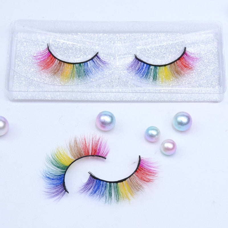 7 Colors Rainbow Eyelashes Princess Cilia Real Mink Fluffy Colored False Lashes for Halloween Party Cosplay