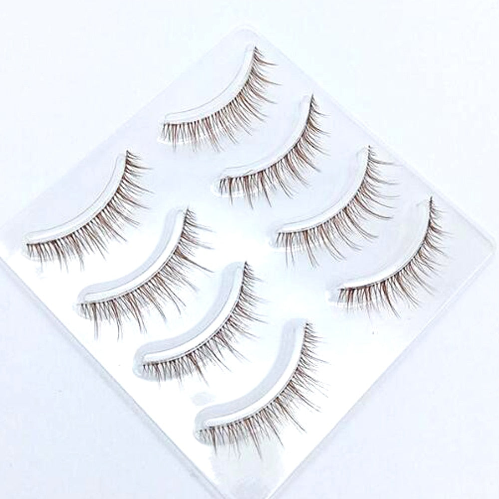 Brown 3D Eyelash Thick Crisscross False Eyelashes Natural Fibers Fake Eye Lashes Handmade Transparent Stem Eyelashes 4Pairs