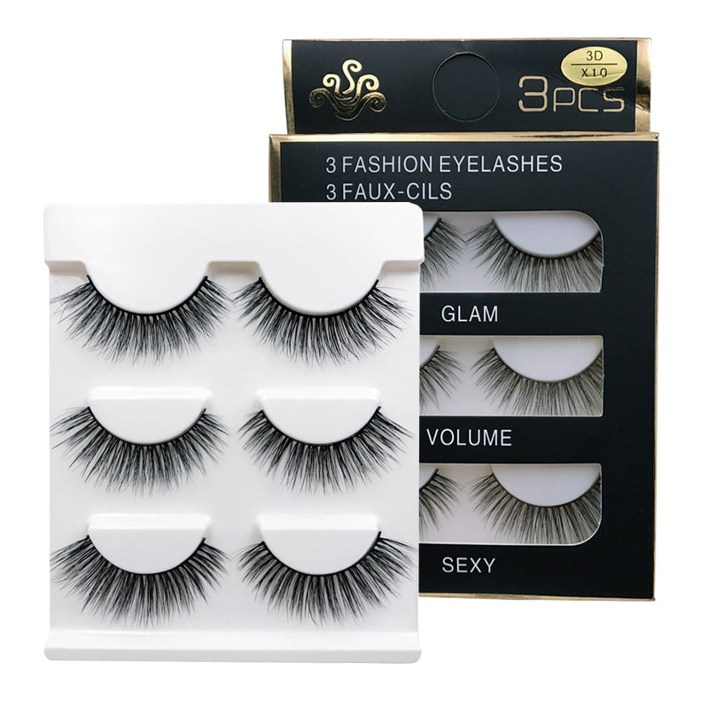 3 Pairs natural false eyelashes thick 3D mink soft long eyelash extension fake eyelash