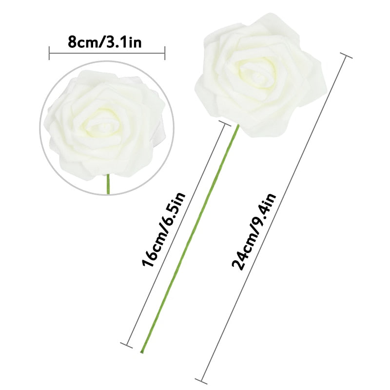 25 Heads 8CM Colorful Artificial PE Foam Rose Flowers Bride Bouquet Home Wedding Decor Scrapbooking DIY
