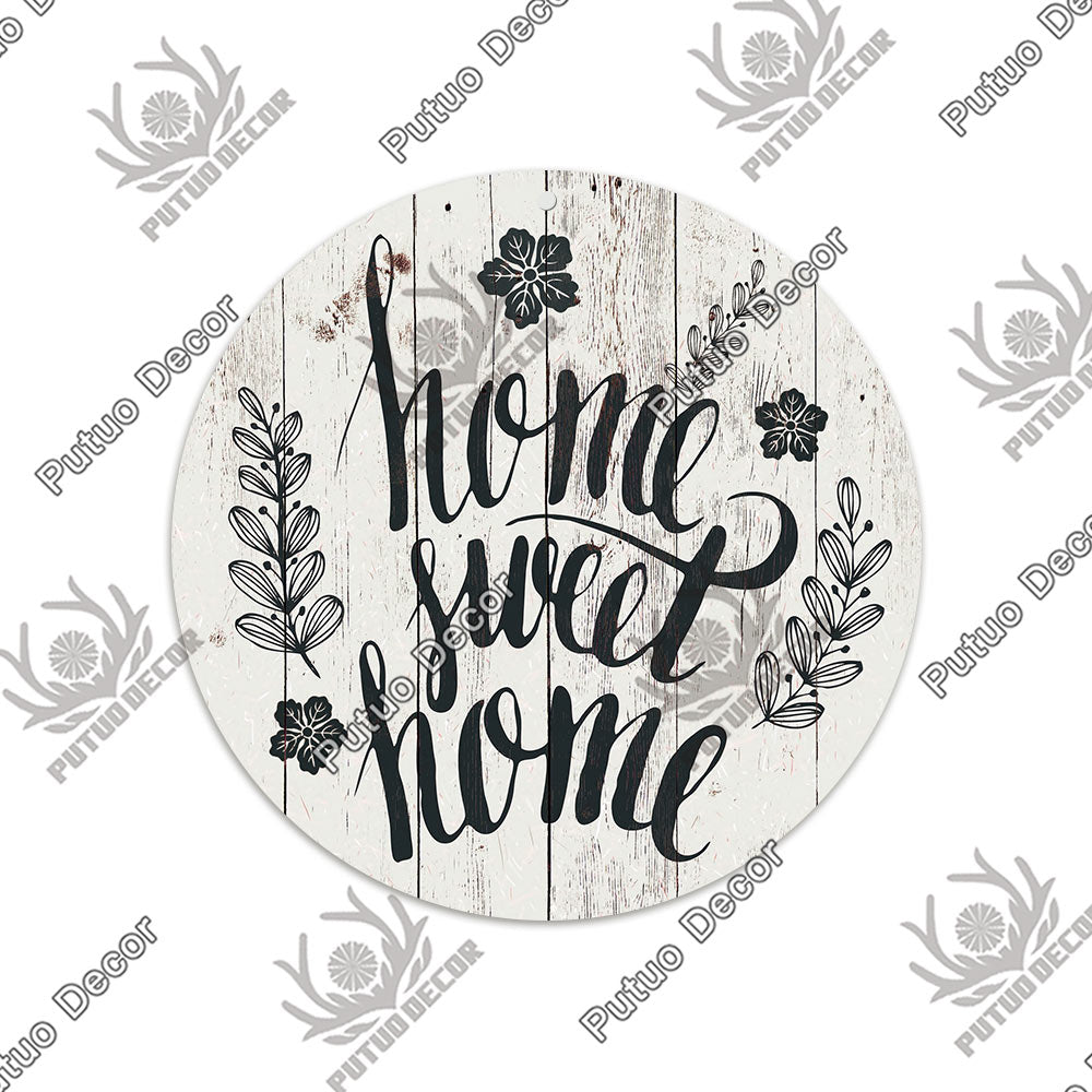 Putuo Decor Sweet Home Round Wooden Signs Home Wall Plaque Family Plaque Wood Gifts for Home Decor Living Room Door Decoration