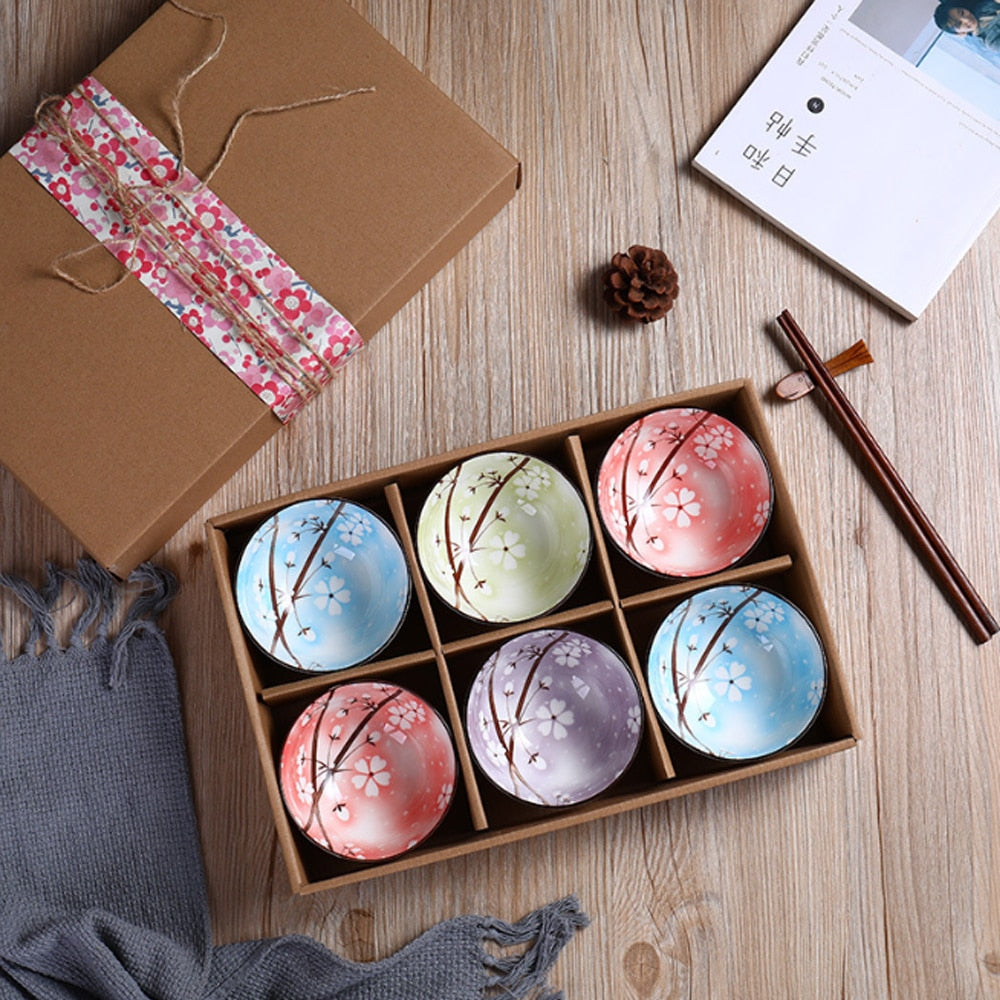 Set of 2 Or 4 Japanese Traditional Ceramic Dinner Bowls 4.5inch 300ml Porcelain Rice Bowls with Gift Box Dinnerware Set  Gift
