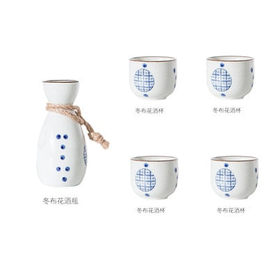 1 Set Vintage Japanese Sake 1 Pot 4 Cups Set Flagon Liquor Spirits Cups Ceramic Sake Wine Set Winebowl Small Ceramic Wine Glass