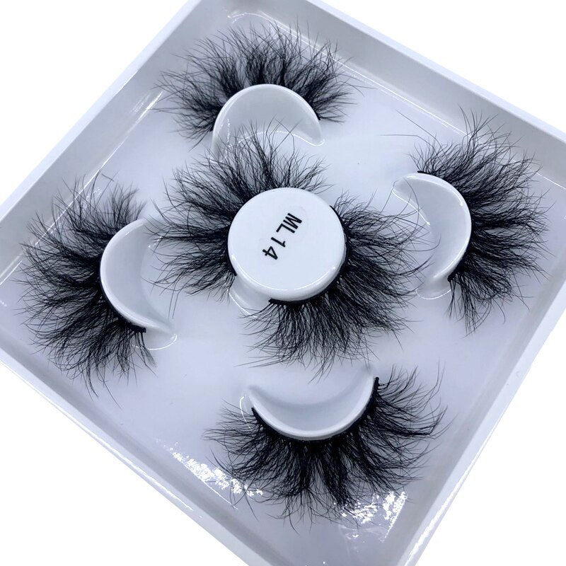 Reusable mink eyelashes 25mm lashes fluffy messy 3D mink lashes 3 pairs natural Long Thick false eyelashes extension