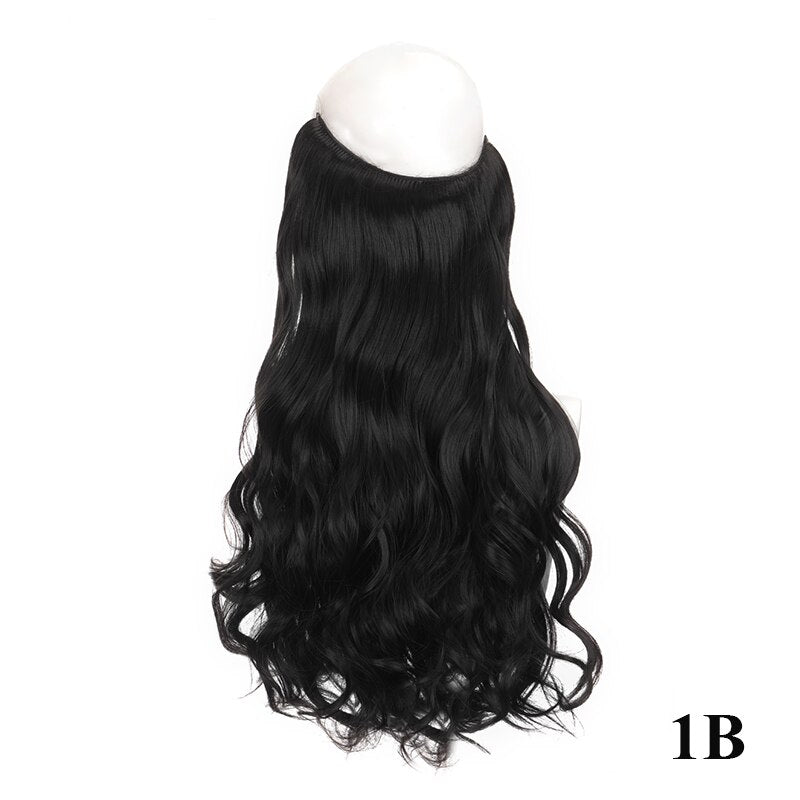 Synthetic 24inch Invisible Hair Wire Without No Clip Hair Extension Fishing Line Wig Wavy Hair Female False Hair Piece