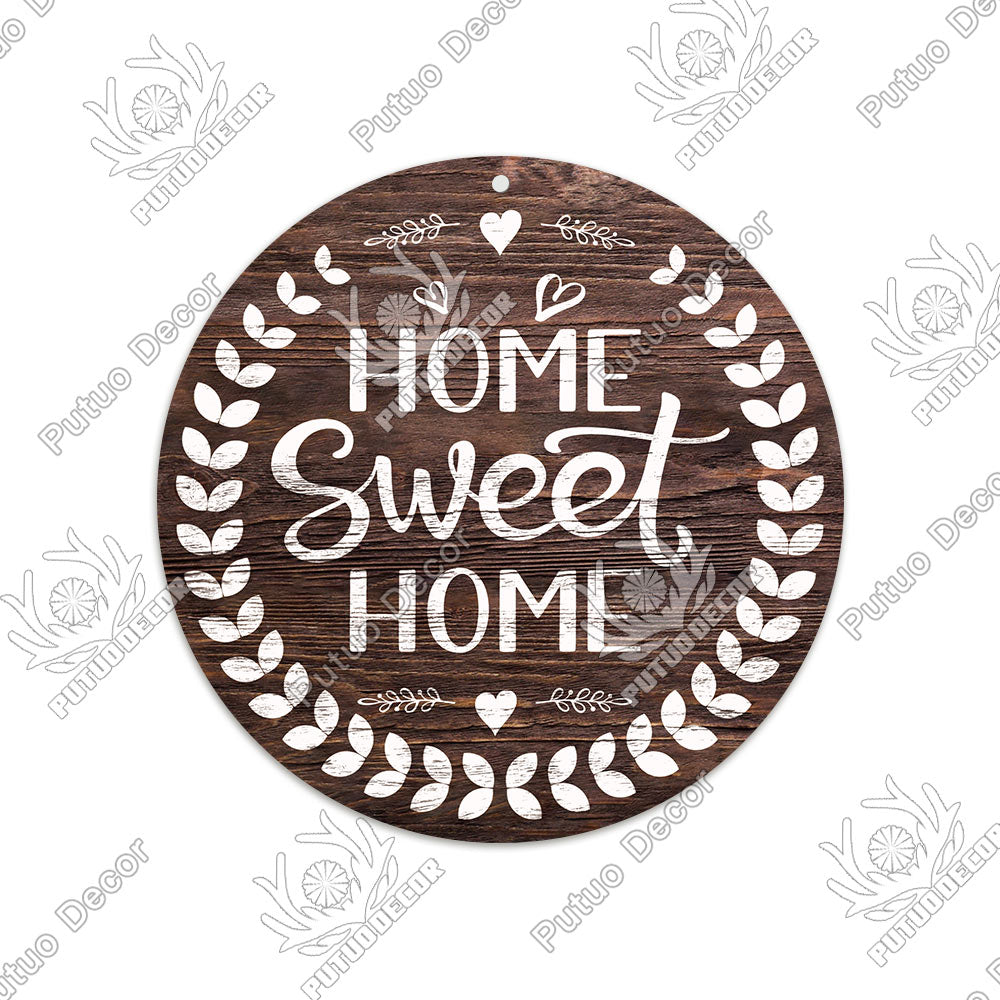 Putuo Decor Sweet Home Round Wooden Signs Home Wall Plaque Family Plaque Wood Gifts for Home Decor Living Room Door Decoration