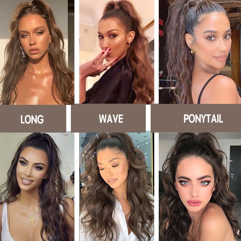 Synthetic Long Wave Ponytail 28 Inch Claw Clip In Hairpieces For Women PonyTail Natural Fake Hair Hairpiece Heat Resistant