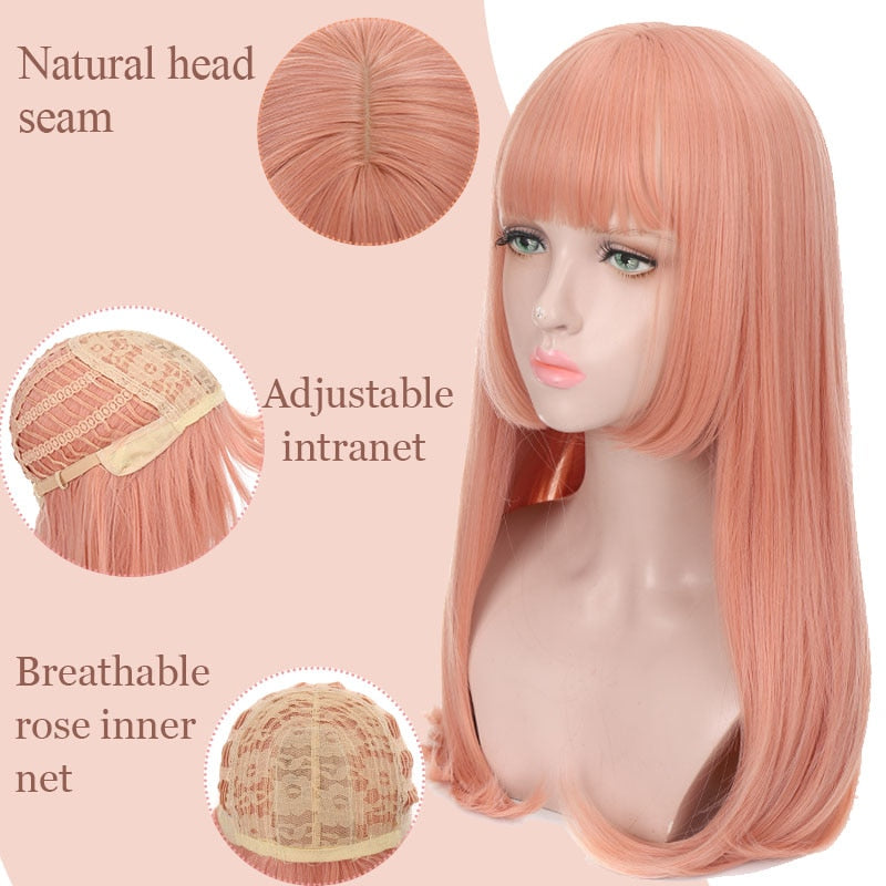 Synthetic Hair Black and Pink Wig Long Straight Hair Cosplay Lolita Wig Two Tone Ombre Color Women Heat Resistant Wigs