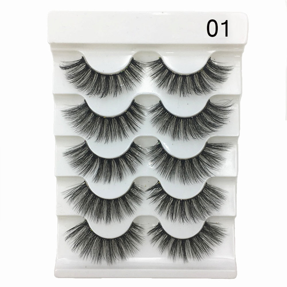 5 Pairs 3D Faux Mink Hair False Eyelashes Wispies Fluffies Drama Natural Long Soft Handmade Cruelty-free Black Lashes