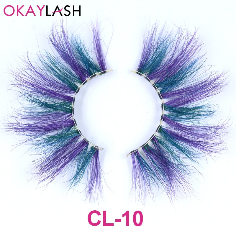 25mm Long Purple and Pink Color Real Mink Cosmetic Fake Colored Eyelash Party Cosplay Halloween Makeup Strip Eye lashes