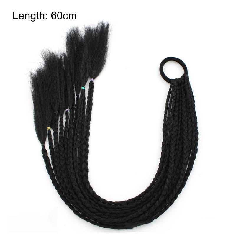 Hair Color Gradient Dirty Braided Ponytail Elastic Hair Band Rubber Headband 60cm