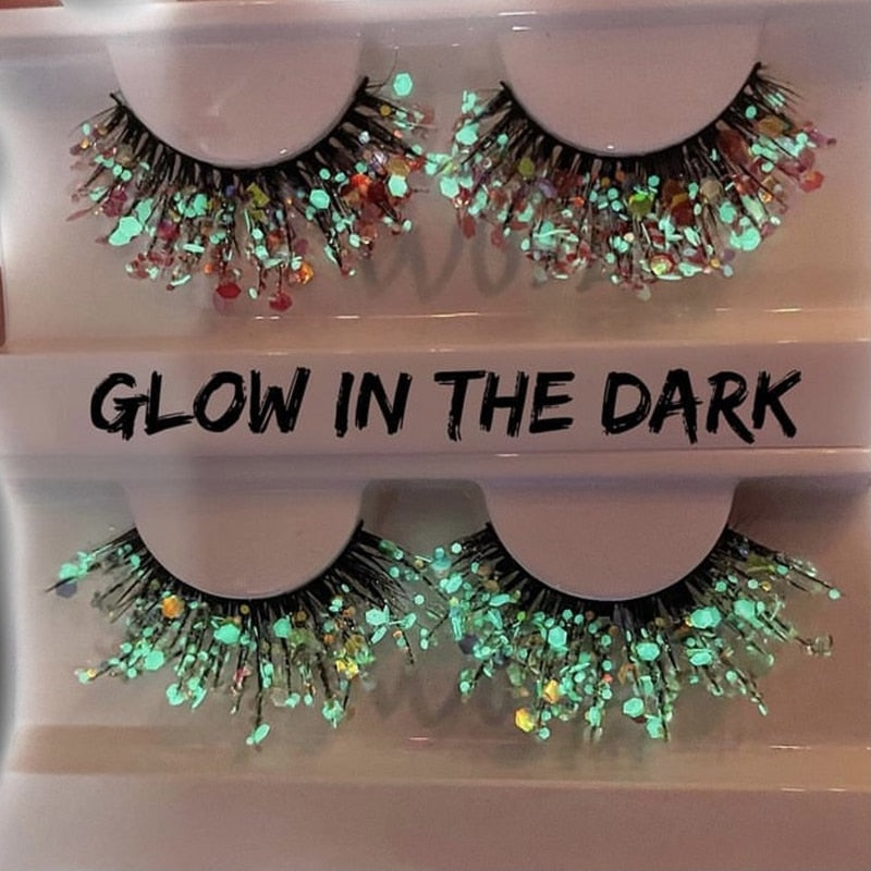 3 Pair Colored Shining Gold Glitter Eyelashes Handmade Dramatic Purple Colorful Rainbow Lashes For Party Show Halloween Cosplay