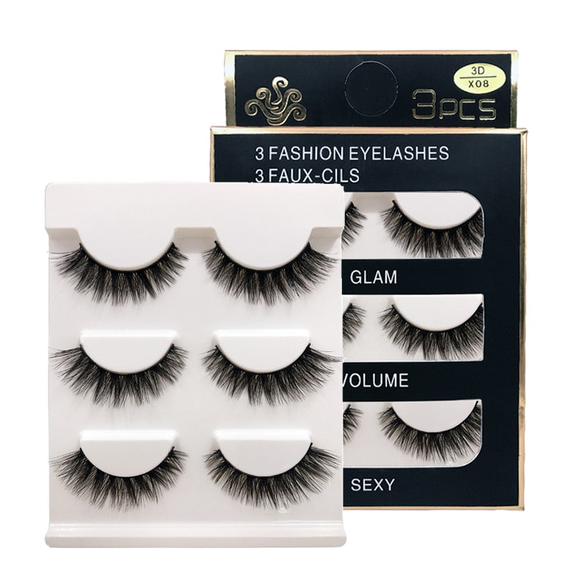 3 Pairs natural false eyelashes thick 3D mink soft long eyelash extension fake eyelash