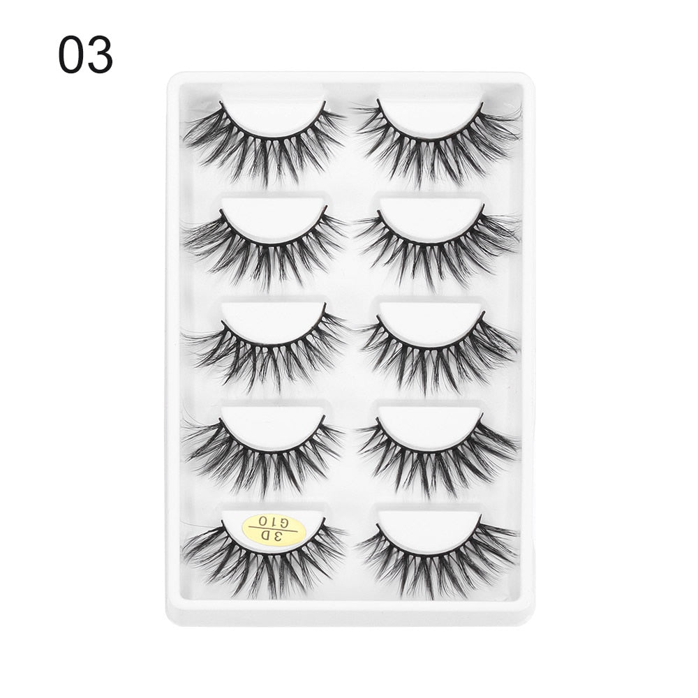 5 Pairs 3D Faux Mink Hair False Eyelashes Wispies Fluffies Drama Natural Long Soft Handmade Cruelty-free Black Lashes