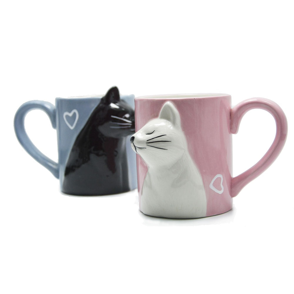 2-PCS Kiss Cat Coffee Couple Handmade Mug Funny Tea Ceramic cup set Matching Gift