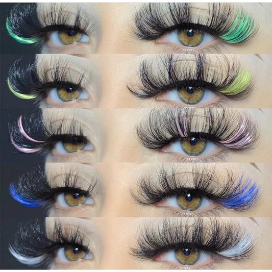 3D Mink Eyelashes Colorful 100% Mink Lashes Mix Color Pink Blue Red White False Eyelashes Fluffy Soft Cilias