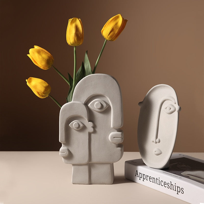 Nordic Home Decor Ceramic Vase for Flowers Human Face Design Decoration Home Vase luxury Pot For Dried Flower white vase
