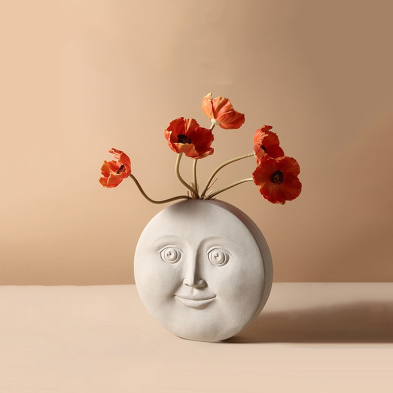 Nordic Creative Ceramic Face Vase Simple Decoration Bedroom Decor Livingroom Porch Home Decoration Art Vase
