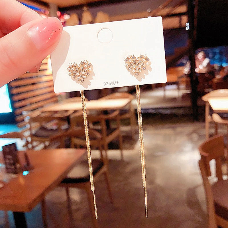 Women Long Tassel Earrings Korean Sweet Butterfly Rhinestone Earring Elegant Geometric Hanging Earring Jewelry