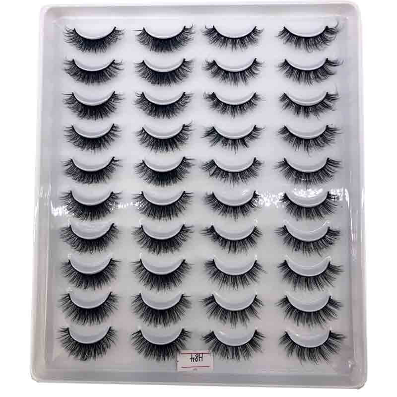 20 pairs long Natural Mink False Eyelashes Cross Dense Handmade Cotton Stalk Eye Lashes Mink Fake Eyelashes