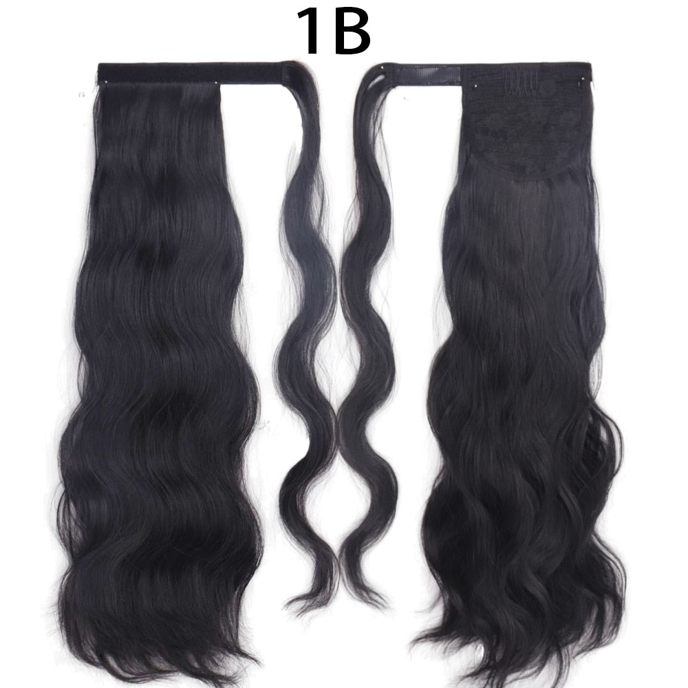 Synthetic Ponytail Extension Long Black Drawstring Wavy Ponytail Hair for Women Body Wavy Ponytail