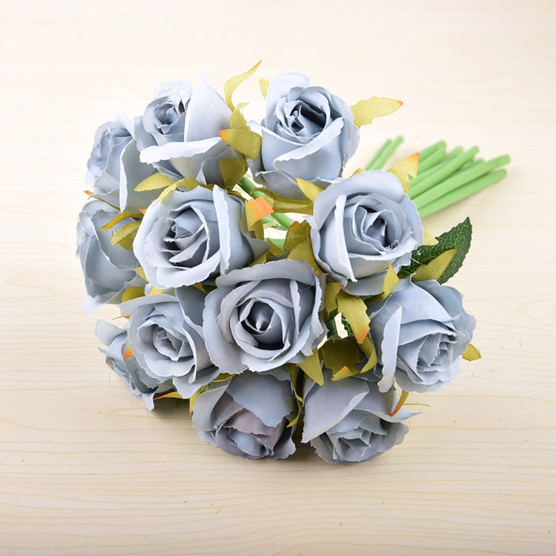 12 Heads/Bundle Artificial Rose Flowers Bride Bouquet Wedding Decorative Vase for Home Decoration Party Supplies Flores