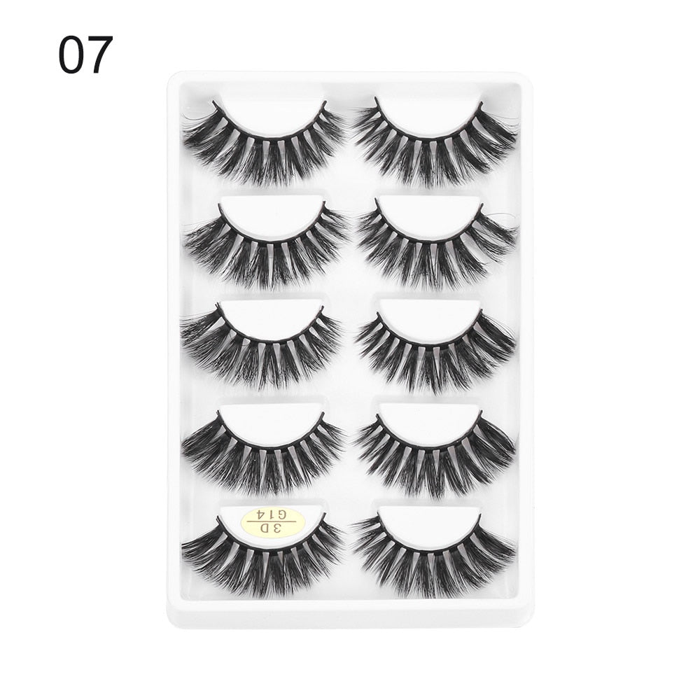 5 Pairs 3D Faux Mink Hair False Eyelashes Wispies Fluffies Drama Natural Long Soft Handmade Cruelty-free Black Lashes