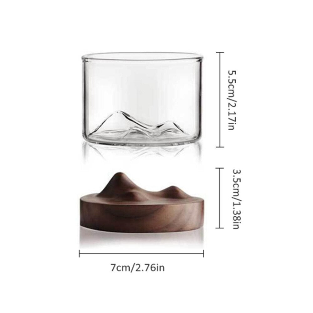 5oz Mountain Wine Glass mug with Wooden chinese tea mug Bottom Whiskey Glasses Japanese Household Tea Cup wood mug