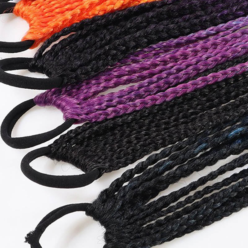 Hair Color Gradient Dirty Braided Ponytail Elastic Hair Band Rubber Headband 60cm