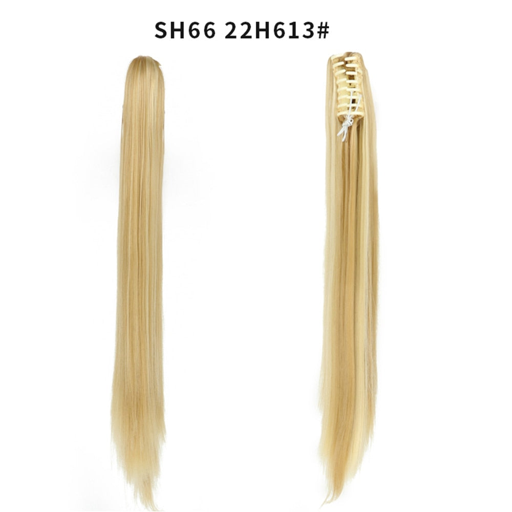 20Inch Short Curly Wavy Ponytail Hair Extensions Synthetic Claw On Hairpieces For Women Brown Black Color