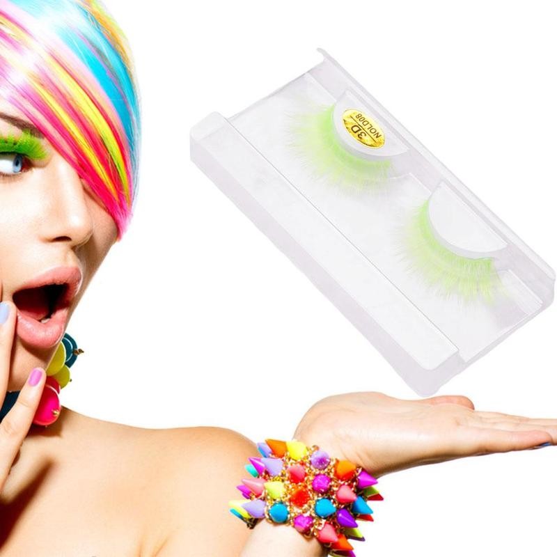 5D Colorful False Eyelashes Faux Mink Lashes Color Pink Blue Yellow Green Fake Eyelash Fluffy Soft Cilias Halloween Eye Makeup