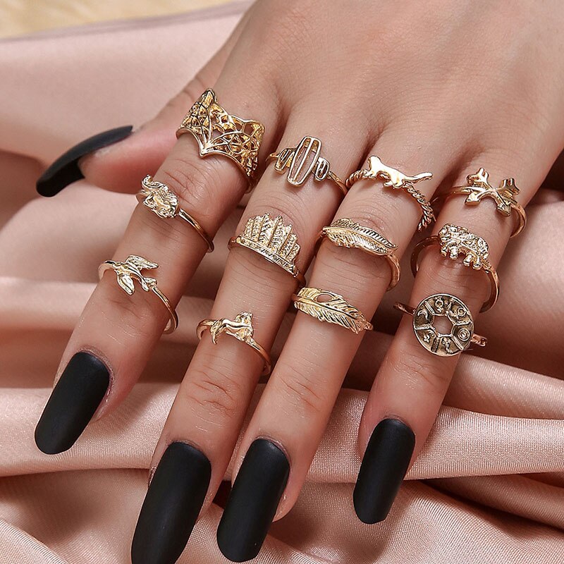 Vintage Rings Set For Women Boho Moon Star Knuckle Finger Ring Female Bohemian Gold Silver Color Jewelry Accessories