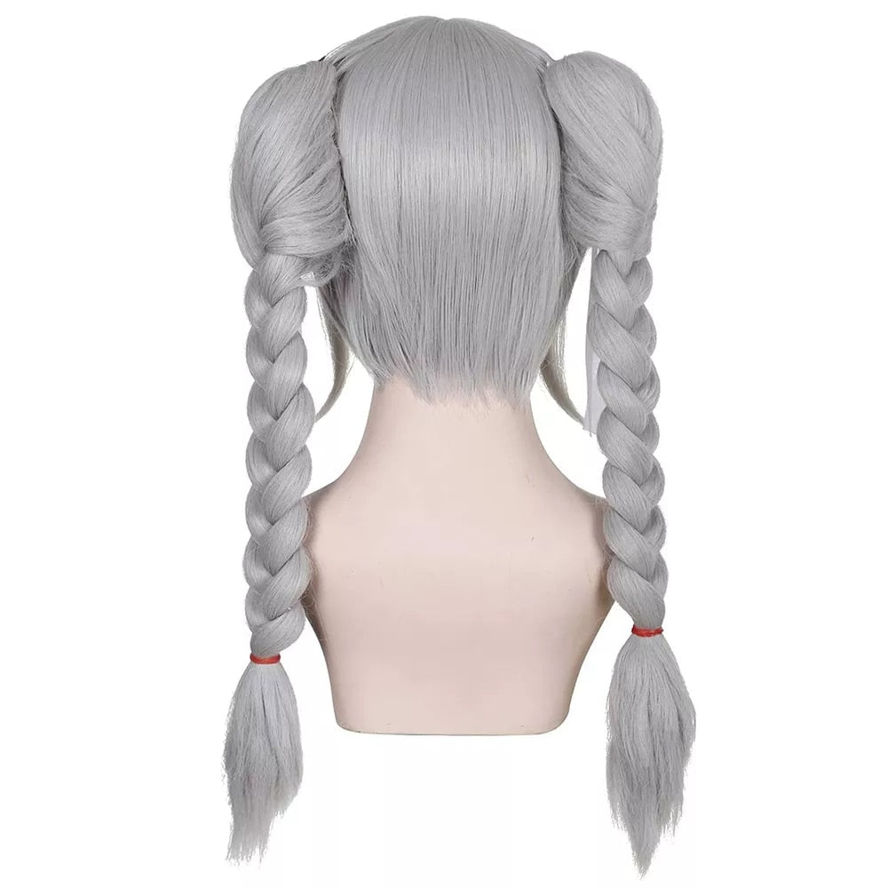 Anime Danganronpa Dangan Ronpa Peko Pekoyama Silver and White Double Ponytail Braided Cosplay Halloween Synthetic Wig