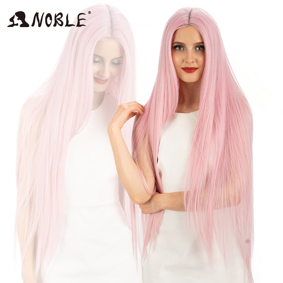Noble Cosplay Wigs Long Straight Synthetic Lace Wig 38 Inch Pink Ombre Blonde Wig Synthetic Lace Wig