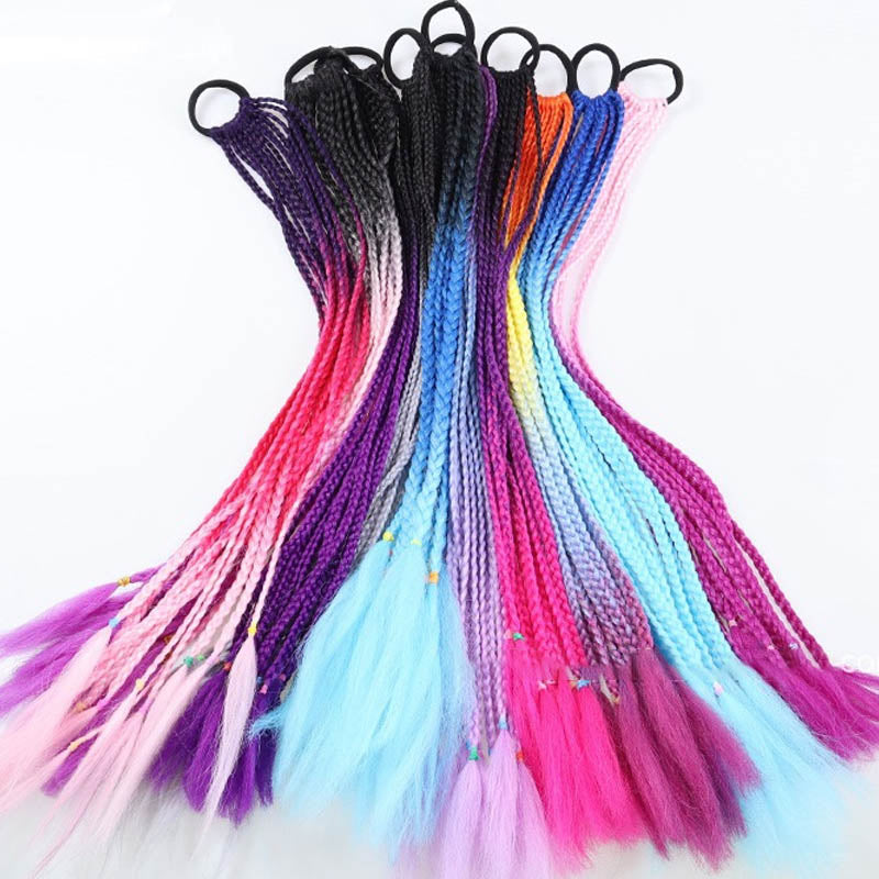 Hair Color Gradient Dirty Braided Ponytail Elastic Hair Band Rubber Headband 60cm