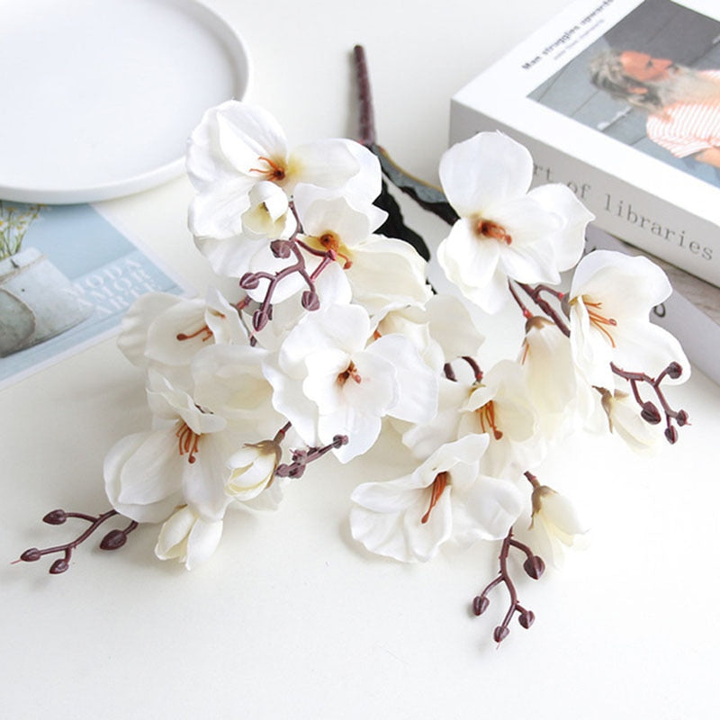 5 Forks 20 Heads Artificial Silk Flower Bouquet Simulation Magnolia Plant for Home Living Room Decoration Wedding Fake Flowers