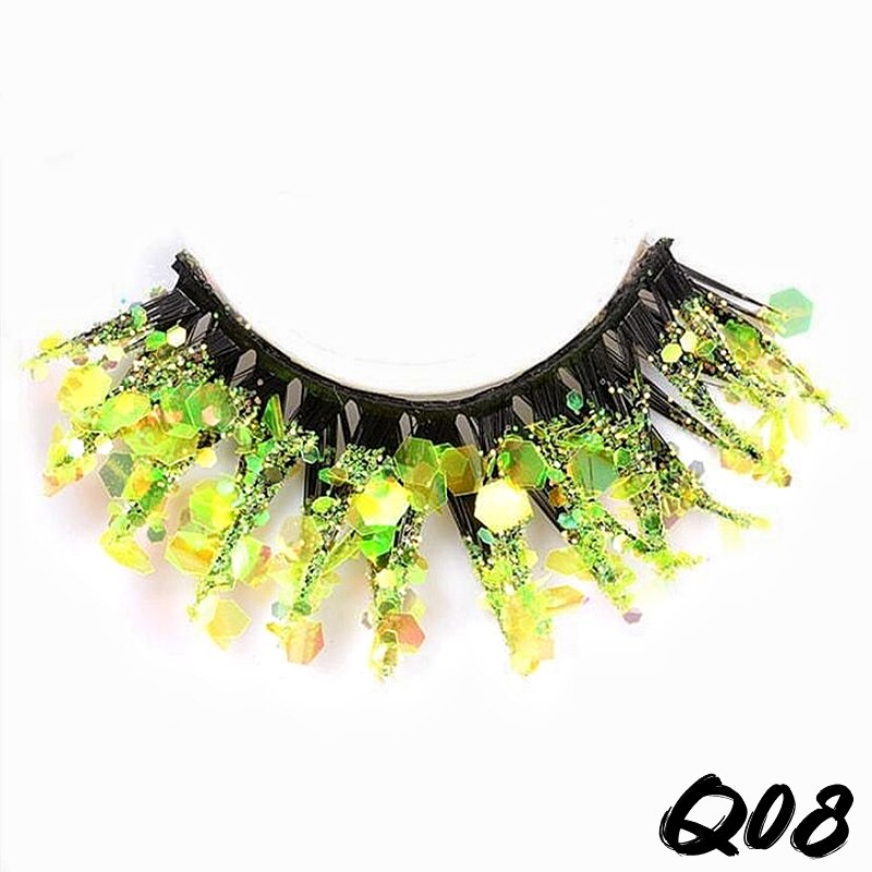 3 Pair Colored Shining Gold Glitter Eyelashes Handmade Dramatic Purple Colorful Rainbow Lashes For Party Show Halloween Cosplay