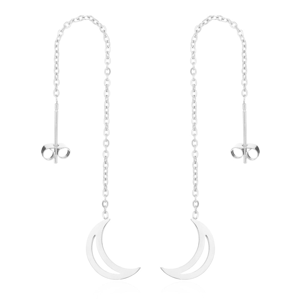 Simple Y Chain Hollow Moon Necklaces Jewelry Stainless Steel Crescent Moon Star Pendant Necklaces Rose Gold Choker