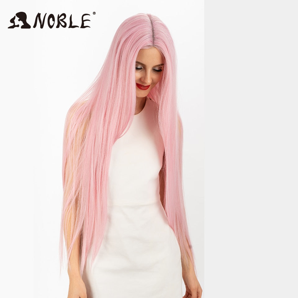 Noble Cosplay Wigs Long Straight Synthetic Lace Wig 38 Inch Pink Ombre Blonde Wig Synthetic Lace Wig