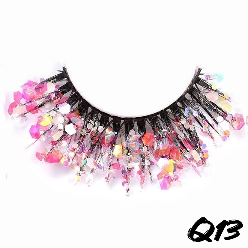 3 Pair Colored Shining Gold Glitter Eyelashes Handmade Dramatic Purple Colorful Rainbow Lashes For Party Show Halloween Cosplay
