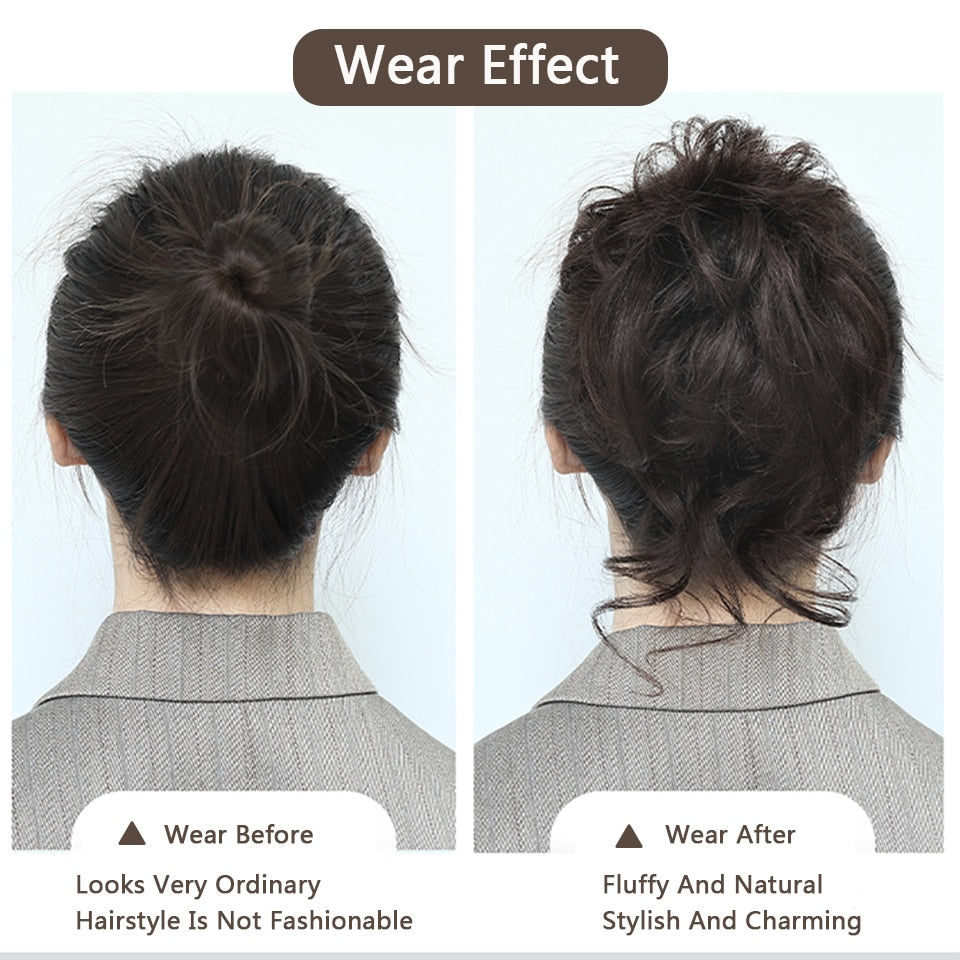 Synthetic Hair Bun Bands Blonde Black Messy Curly Chignon Donut Updo Scrunchies Fake Hair Pieces For Women Hair Extensions