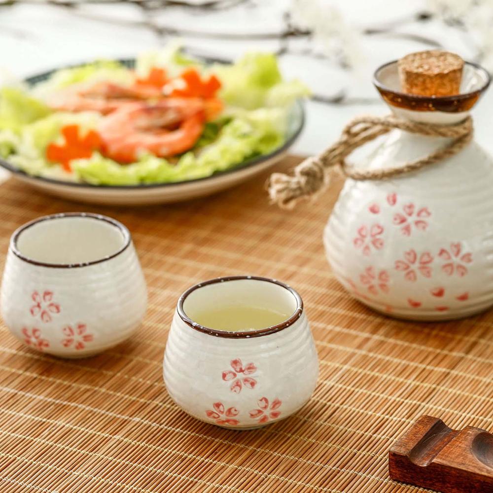 Japan Cherry Blossoms Ceramics Liquor Cup Retro Sake Cup Household Wine Set Small Wine Cellar Liquor Pot Wine Bottle