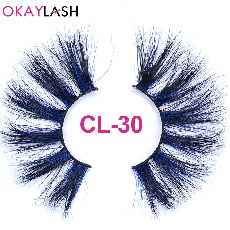 25mm Long Purple and Pink Color Real Mink Cosmetic Fake Colored Eyelash Party Cosplay Halloween Makeup Strip Eye lashes