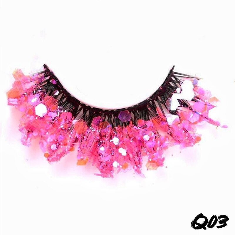3 Pair Colored Shining Gold Glitter Eyelashes Handmade Dramatic Purple Colorful Rainbow Lashes For Party Show Halloween Cosplay